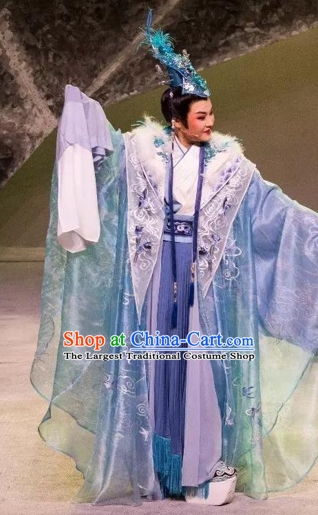 Dong Jun Qu Qi Chinese Yue Opera Young Male God Costumes and Headwear Shaoxing Opera Xiaosheng Ku Liang Apparels Garment