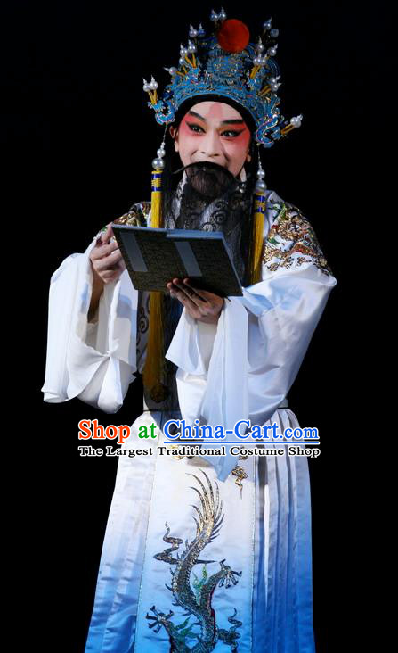 Chinese Classical Kun Opera Emperor Li Longji Costumes The Palace of Eternal Youth Apparels and Hat Peking Opera Elderly Male Garment