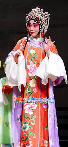 Chinese Kun Opera Palace Maid Red Dress The Palace of Eternal Youth Costumes Peking Opera Hua Tan Apparels Garment and Hair Ornaments