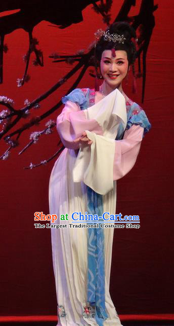 Chinese Shaoxing Opera Young Lady Dress Shuang Fei Yi Apparels Yue Opera Xiao Dan Garment Maidservant Costumes and Hair Accessories