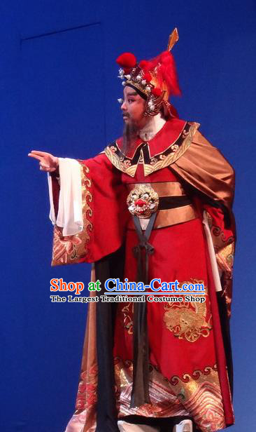 Chinese Shaoxing Opera Martial Men Costumes Yue Opera Shuang Fei Yi Garment Elderly Male King Apparels and Headwear