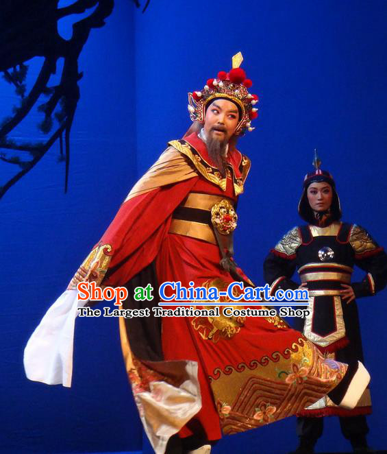 Chinese Shaoxing Opera Martial Men Costumes Yue Opera Shuang Fei Yi Garment Elderly Male King Apparels and Headwear