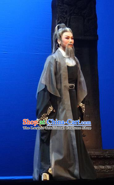 Chinese Shaoxing Opera Elderly Male Garment Yue Opera Shuang Fei Yi Apparels Lao Sheng Chancellor Black Costumes and Headpiece
