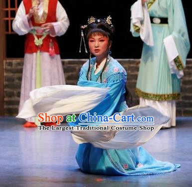 Chinese Shaoxing Opera Young Female Blue Dress Apparels Yue Opera The Peacocks Fly To The Southeast Liu Lanzhi Costumes Garment and Headpieces
