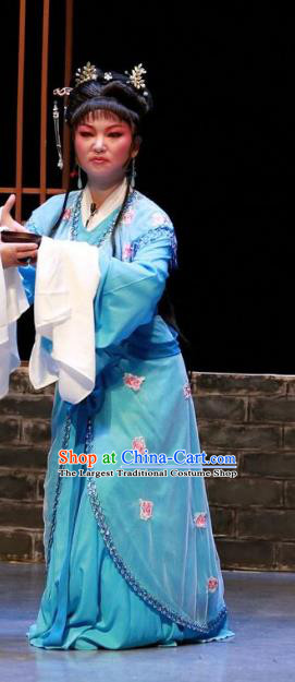 Chinese Shaoxing Opera Young Female Blue Dress Apparels Yue Opera The Peacocks Fly To The Southeast Liu Lanzhi Costumes Garment and Headpieces