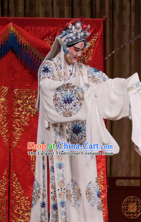 Chinese Classical Kun Opera Young Male Apparels Princess Baihua Peking Opera Garment Xiao Sheng Costumes and Headwear