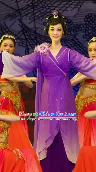 Chinese Shaoxing Opera Hua Tan Actress Purple Dress Apparels Costumes and Headpieces The Love of Maritime Silk Road Yue Opera Young Female Garment