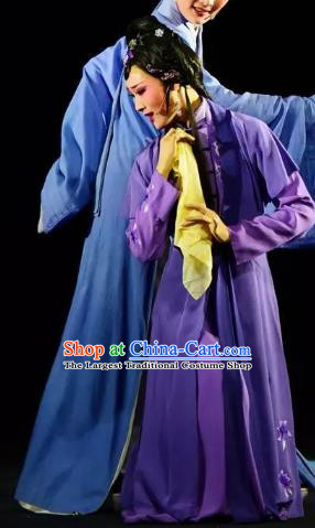 Chinese Shaoxing Opera Actress Dai Xiu Purple Dress Costumes and Headpieces Xiao Xiao Chun Yu Yue Opera Hua Tan Apparels Garment