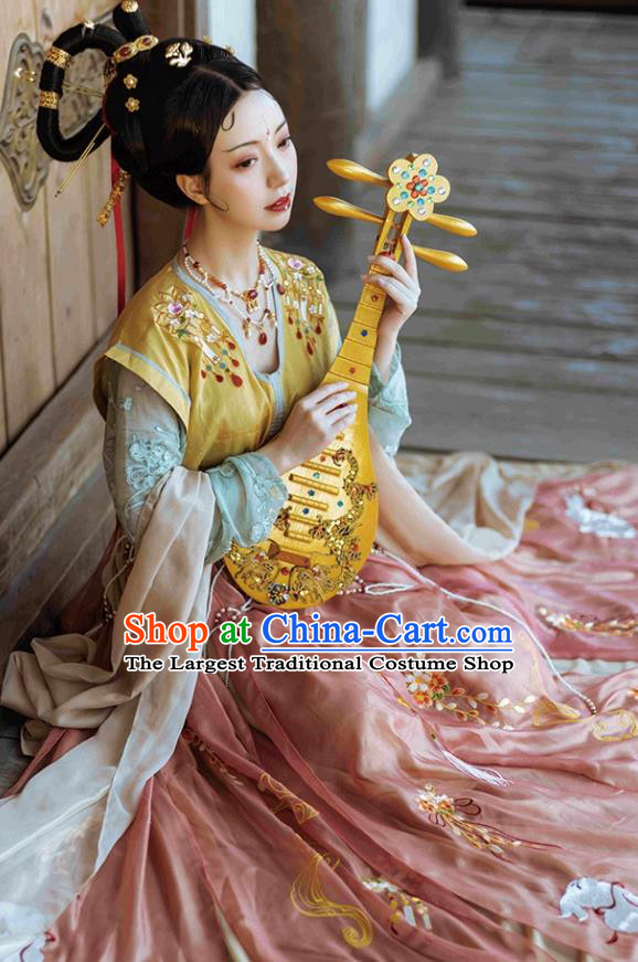Chinese Traditional Tang Dynasty Woman Garment Embroidered Hanfu Dress Ancient Flying Apsaras Historical Costumes