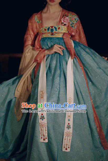 Traditional Chinese Tang Dynasty Court Lady Embroidered Garment Ancient Royal Princess Hanfu Dress Historical Costumes for Women