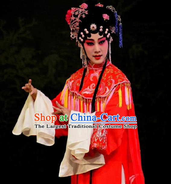 The Purple Hairpin Chinese Kun Opera Actress Rich Lady Costumes Peking Opera Hua Tan Garment Apparels Red Dress and Hair Jewelry