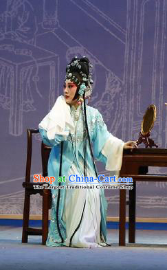 Chinese The Purple Hairpin Kun Opera Rich Lady Costumes Peking Opera Garment Hua Dan Huo Xiaoyu Blue Dress Apparels and Headdress