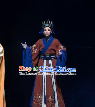Chinese Yue Opera Elderly Male Costumes and Headwear Shaoxing Opera Wang Yangming Laosheng Garment Apparels Official Clothing