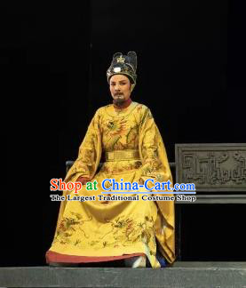 Chinese Yue Opera Emperor Costumes and Headwear Shaoxing Opera Wang Yangming Laosheng Garment Apparels Imperial Robe