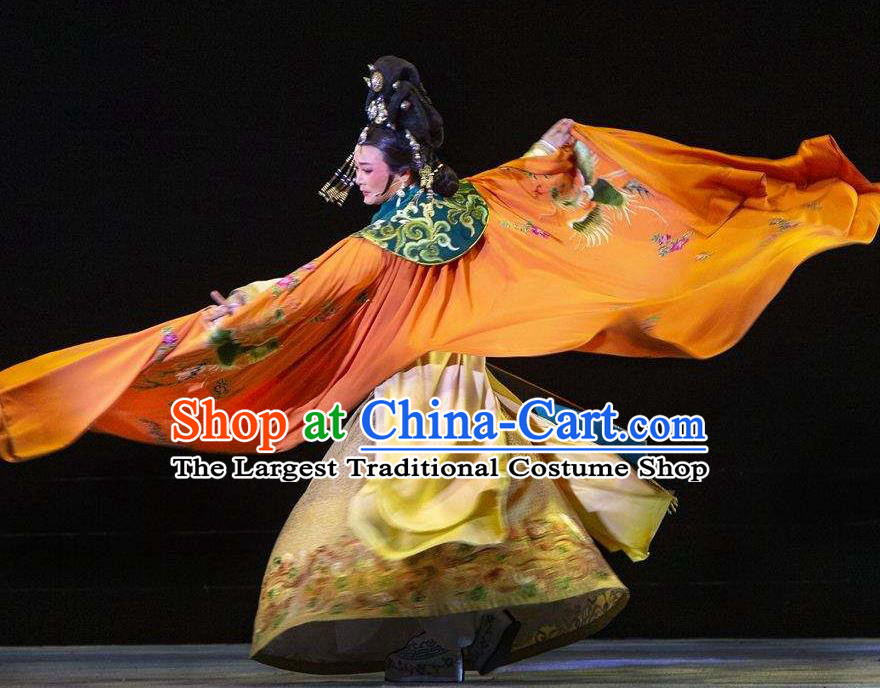 Chinese Shaoxing Opera Actress Queen Garment Costumes and Headdress Wang Yangming Yue Opera Hua Tan Dress Apparels