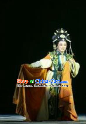 Chinese Shaoxing Opera Actress Queen Garment Costumes and Headdress Wang Yangming Yue Opera Hua Tan Dress Apparels