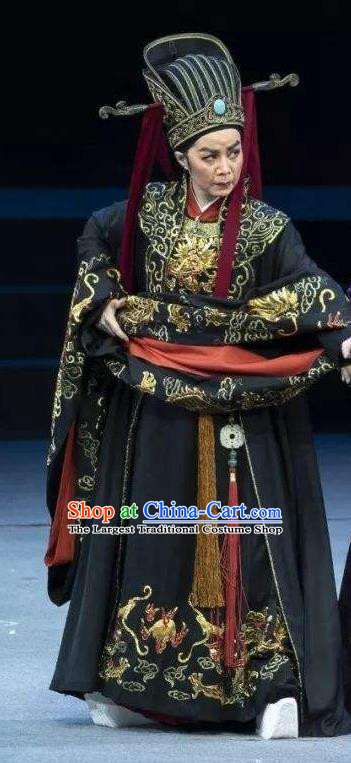 Chinese Yue Opera Elderly Male Costumes Apparels and Headwear Shaoxing Opera Wang Yangming Laosheng Eunuch Garment