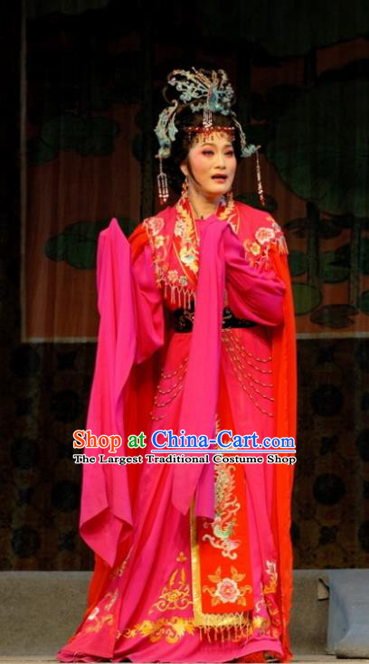 Chinese Shaoxing Opera Queen Rosy Dress Costumes Apparels and Headdress Empress Remarry Yue Opera Hua Tan Chong Xiu Garment