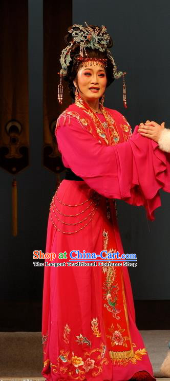 Chinese Shaoxing Opera Queen Rosy Dress Costumes Apparels and Headdress Empress Remarry Yue Opera Hua Tan Chong Xiu Garment