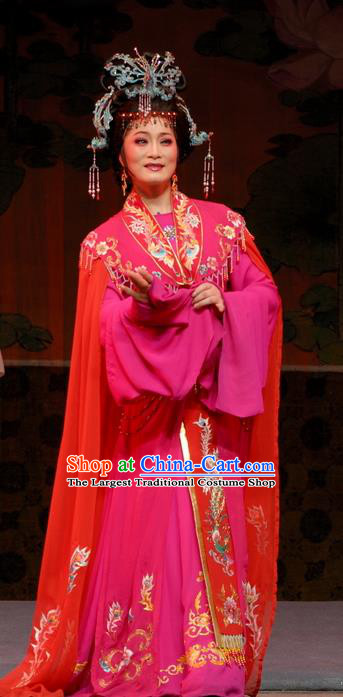 Chinese Shaoxing Opera Queen Rosy Dress Costumes Apparels and Headdress Empress Remarry Yue Opera Hua Tan Chong Xiu Garment