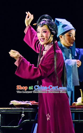 Chinese Shaoxing Opera You Female Red Dress Costumes and Headpieces Xiao Xiao Chun Yu Yue Opera Hua Tan Yu Wen Apparels Garment