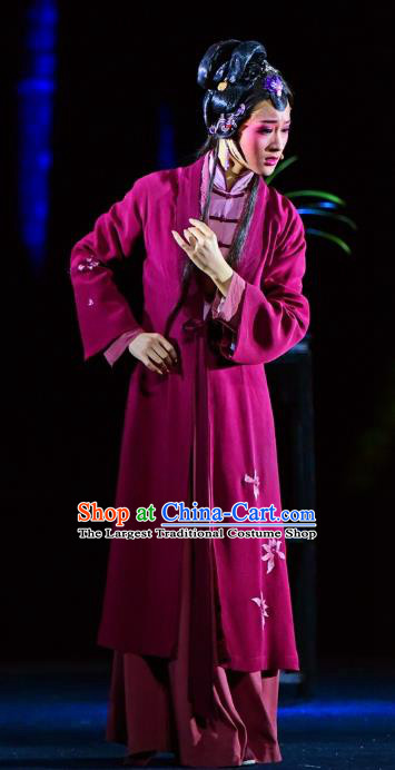 Chinese Shaoxing Opera You Female Red Dress Costumes and Headpieces Xiao Xiao Chun Yu Yue Opera Hua Tan Yu Wen Apparels Garment