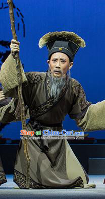 Su Qin Chinese Yue Opera Elderly Male Scholar Apparels and Hat Shaoxing Opera Laosheng Old Scholar Garment Costumes