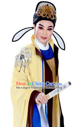 Lu Yu Wen Cha Chinese Yue Opera Xiaosheng Young Male Costumes Apparels and Headwear Shaoxing Opera Niche Scholar Garment