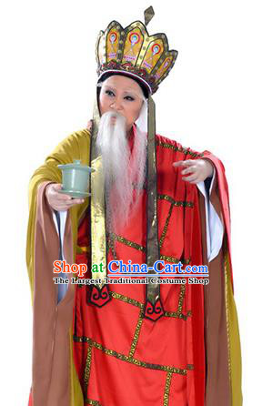 Lu Yu Wen Cha Chinese Yue Opera Elderly Male Costumes Apparels and Headwear Shaoxing Opera Monk Cassock Garment
