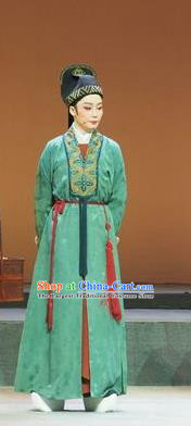 Su Qin Chinese Yue Opera Xiaosheng Young Male Green Garment and Hat Shaoxing Opera Niche Apparels Costumes