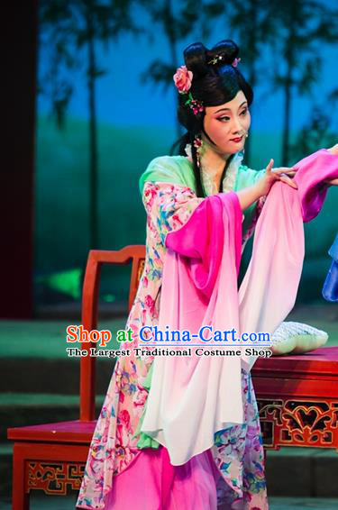 Chinese Shaoxing Opera Hua Tan Actress Rosy Dress Ren Heart Medicine Costumes and Headpieces Yue Opera Apparels Young Female Garment