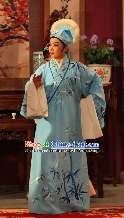 Legend of White Snake Chinese Yue Opera Young Male Apparels Niche Xu Xian Costumes and Headwear Shaoxing Opera Scholar Garment