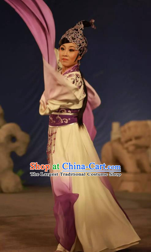 Chinese Shaoxing Opera Huadan Bai Suzhen Garment Costumes and Headpieces Legend of White Snake Yue Opera Young Lady Dress Apparels