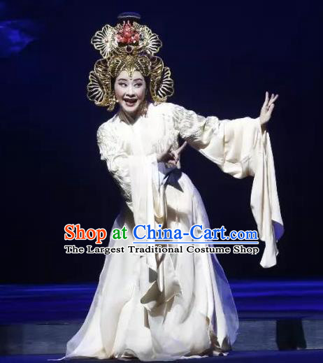 Chinese Shaoxing Opera Hua Tan Su Nv Apparels Costumes and Headdress The Story of Goddess Yue Opera Actress Empress Garment