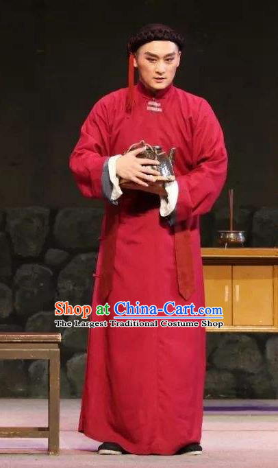 Mistress Xiang Lin Chinese Yue Opera Young Man Apparels Costumes and Headwear Shaoxing Opera Xiaosheng Red Garment