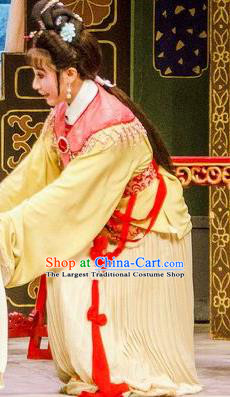Chinese Shaoxing Opera Huadan Young Lady Dress Apparels Costumes and Hair Accessories Yue Opera Hua Zhong Jun Zi Actress Garment