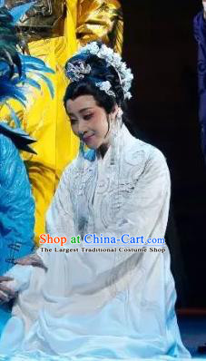 Chinese Shaoxing Opera Young Female Su Nv Costumes and Headdress The Story of Goddess Yue Opera Hua Tan Garment Apparels