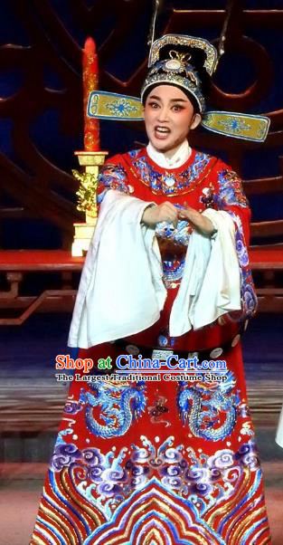 Tuan Yuan Zhi Hou Chinese Yue Opera Number One Scholar Apparels and Hat Shaoxing Opera Xiaosheng Garment Costumes Official Vestment