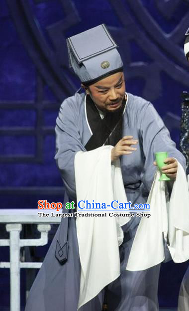 Tuan Yuan Zhi Hou Chinese Yue Opera Laosheng Costumes and Hat Shaoxing Opera Elderly Male Garment Apparels