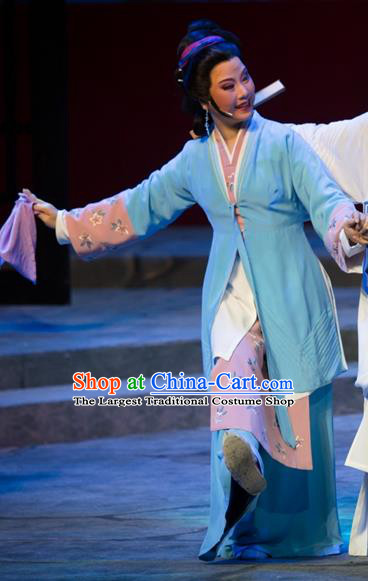 Chinese Shaoxing Opera Actress Blue Dress Ren Heart Medicine Costumes and Headpieces Yue Opera Apparels Young Mistress Garment