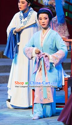 Chinese Shaoxing Opera Actress Blue Dress Ren Heart Medicine Costumes and Headpieces Yue Opera Apparels Young Mistress Garment