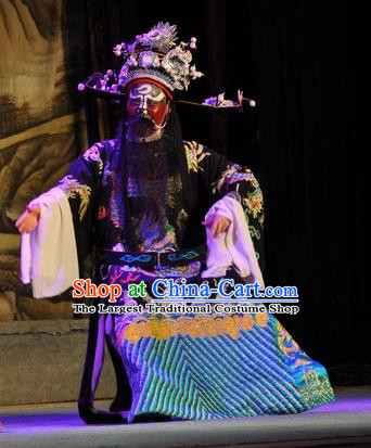 Chinese Yue Opera Laosheng Bao Zheng Costumes and Hat Shaoxing Opera Tian Dao Zheng Yi Garment Elderly Man Apparels Official Robe