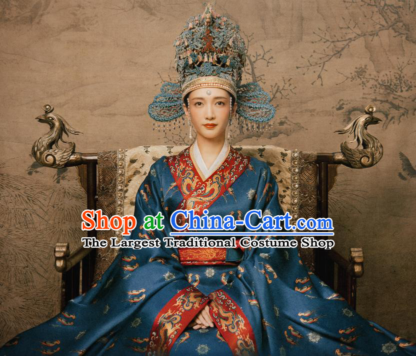 Chinese Song Dynasty Empress Costumes Historical Drama Serenade of Peaceful Joy Ancient Queen Cao Danshu Hanfu Garment and Headdress