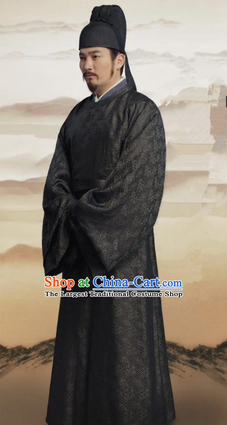 Chinese Song Dynasty Chancellor Yan Shu Historical Costumes and Hat Drama Serenade of Peaceful Joy Apparels Ancient Prime Minister Garment