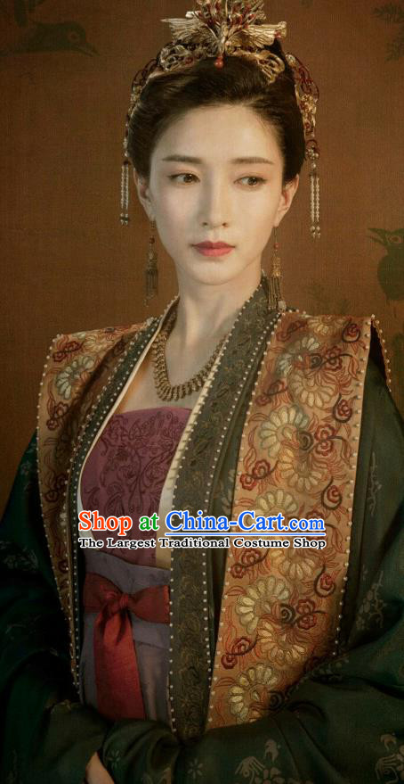 Traditional Chinese Ancient Royal Queen Cao Danshu Historical Costumes Drama Serenade of Peaceful Joy Song Dynasty Empress Hanfu Dress and Hair Jewelry