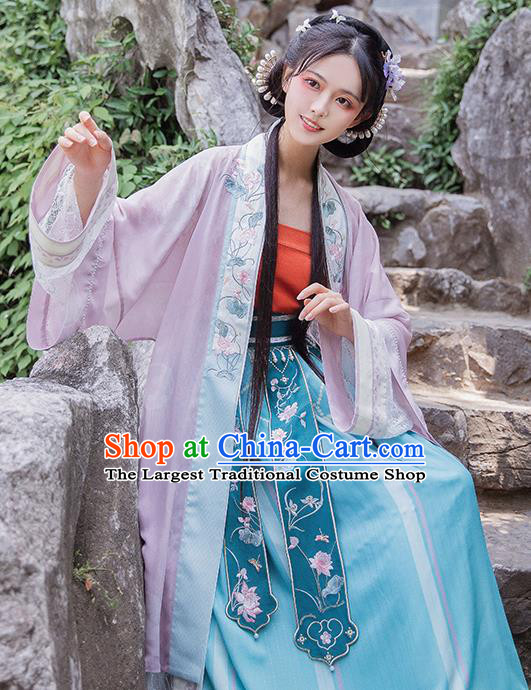 Chinese Ancient Song Dynasty Embroidered Hanfu Dress Noble Lady Historical Costumes Traditional Garment