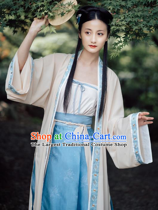Chinese Traditional Song Dynasty Historical Costumes Ancient Young Lady Embroidered Hanfu Dress Garment