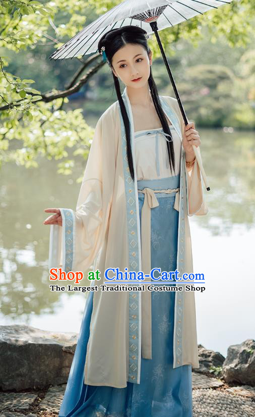 Chinese Traditional Song Dynasty Historical Costumes Ancient Young Lady Embroidered Hanfu Dress Garment
