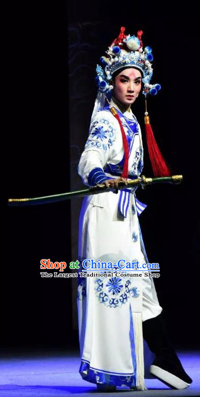 Xianglian Case Chinese Yue Opera Wusheng Garment Apparels and Headwear Shaoxing Opera Martial Man Takefu Costumes