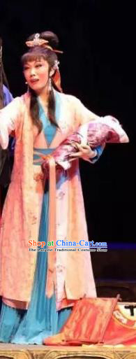 Chinese Shaoxing Opera Young Lady Dress Apparels Costumes and Hair Accessories Cang Sheng Yue Opera Seamstress Mo Huilan Garment